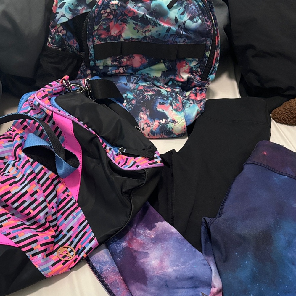 Ivivva Lot Leggings x2  Backpack and duffle Bag Set